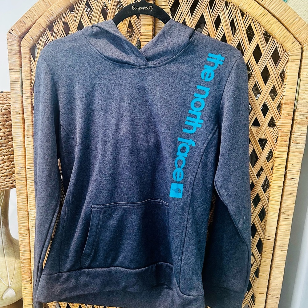 The North Face Charcoal Hoodie with Teal Logo